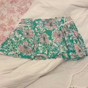 Lilly Pulitzer Floral Skater Skirt in Green and Pink